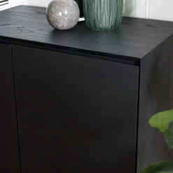 Buffet noir 4 portes 6 étagères pieds métal noir MAXENDRE