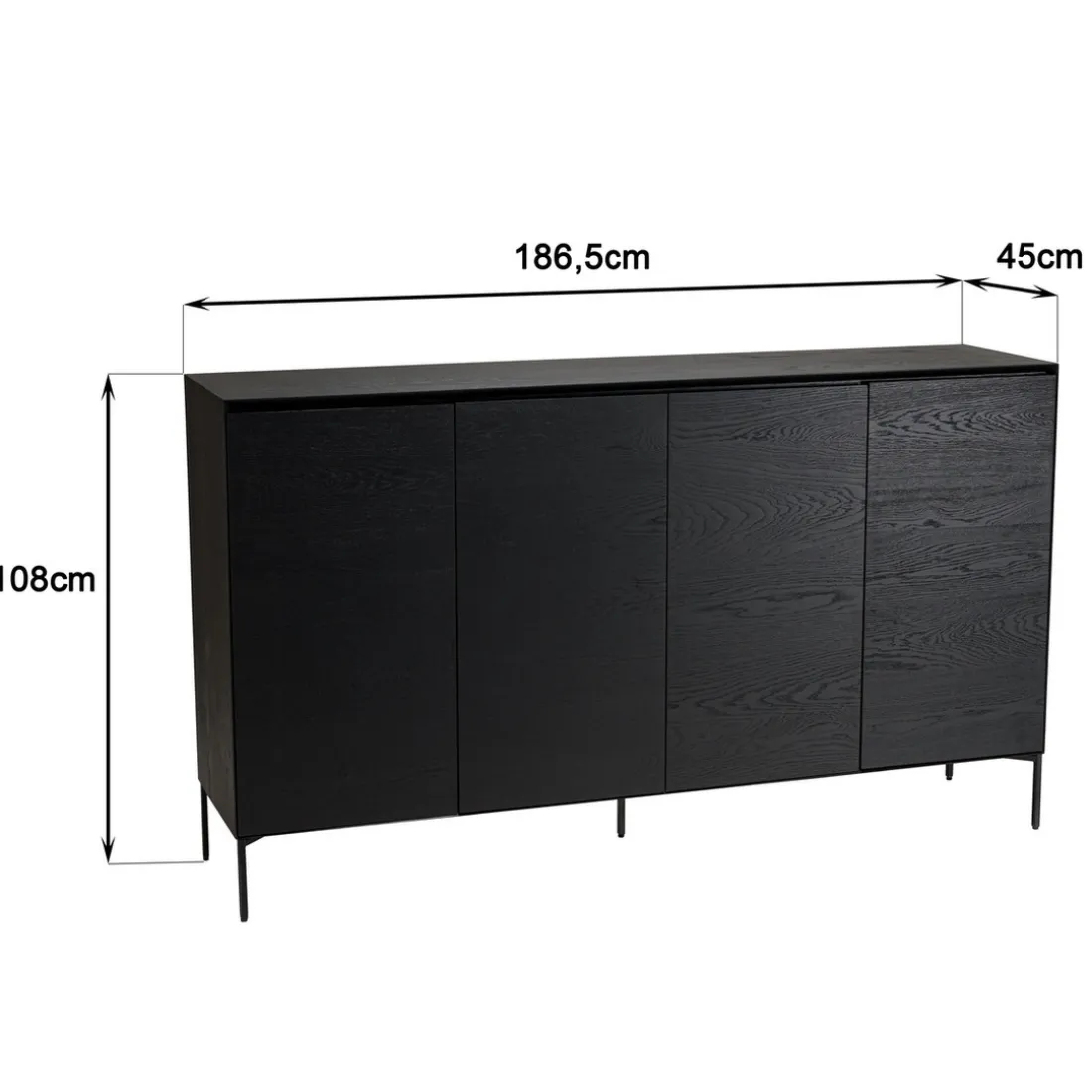 Buffet noir 4 portes 6 étagères pieds métal noir MAXENDRE