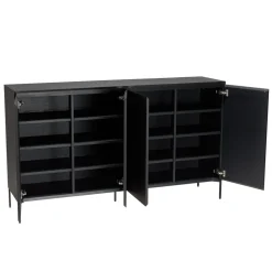 Buffet noir 4 portes 6 étagères pieds métal noir MAXENDRE