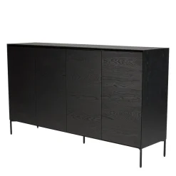 Buffet noir 4 portes 6 étagères pieds métal noir MAXENDRE