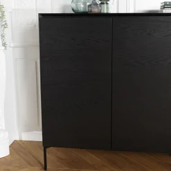 Buffet noir 4 portes 6 étagères pieds métal noir MAXENDRE