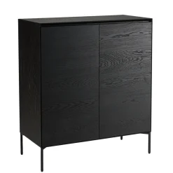 Buffet noir 2 portes 3 étagères pieds métal noir MAXENDRE