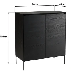 Buffet noir 2 portes 3 étagères pieds métal noir MAXENDRE