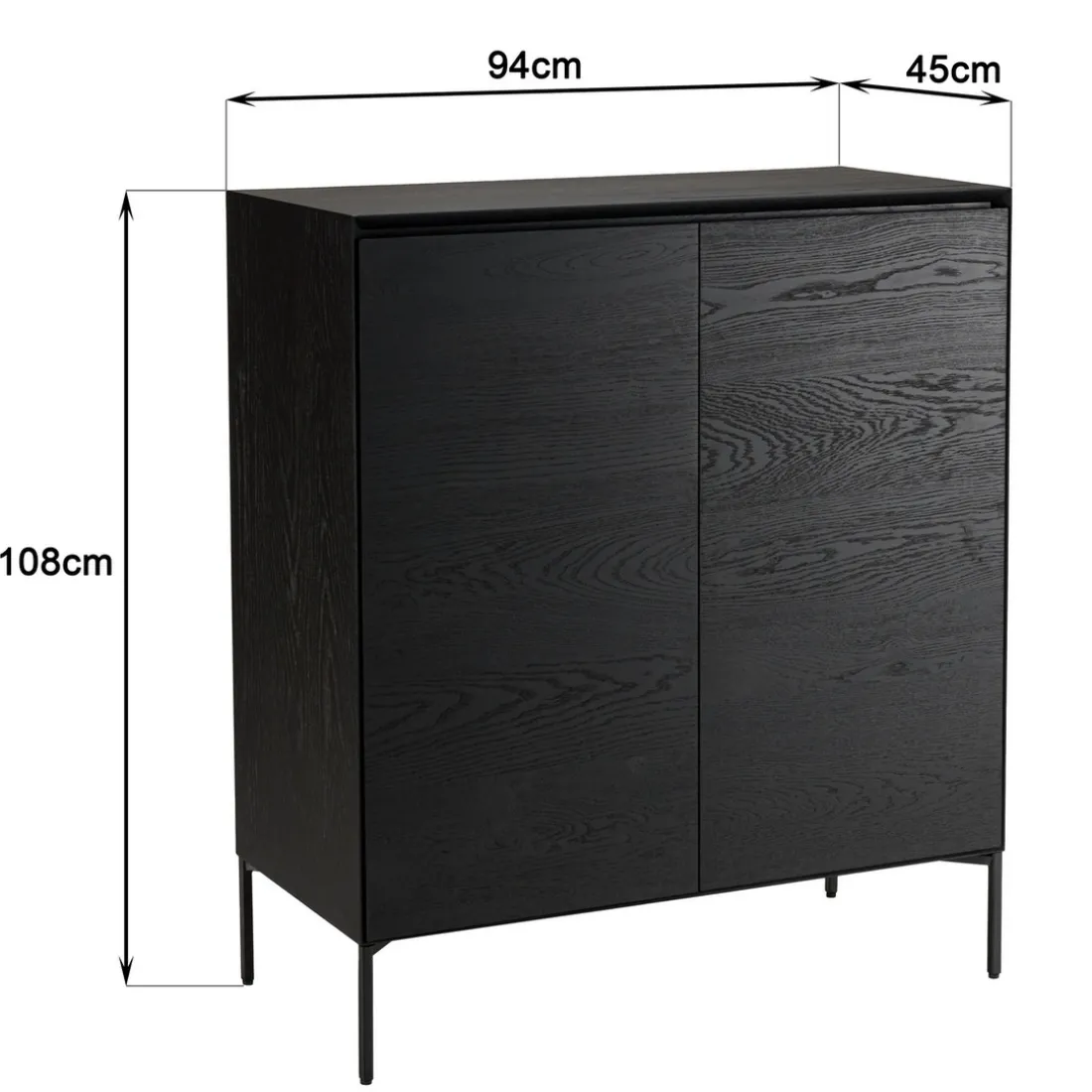 Buffet noir 2 portes 3 étagères pieds métal noir MAXENDRE