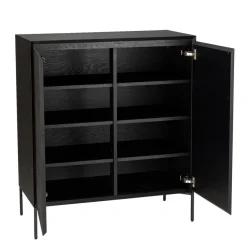 Buffet noir 2 portes 3 étagères pieds métal noir MAXENDRE