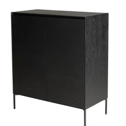 Buffet noir 2 portes 3 étagères pieds métal noir MAXENDRE