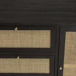 Buffet Noir 2 Portes Coulissantes 1 Porte Abattante Cannage YANIS