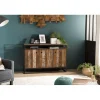 Buffet SIXTINE 3 Portes Et 1 Étagère Bois Teck Recyclé Acacia Mahogany Et Métal