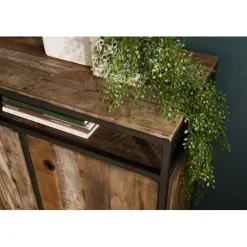 Buffet SIXTINE 3 Portes Et 1 Étagère Bois Teck Recyclé Acacia Mahogany Et Métal