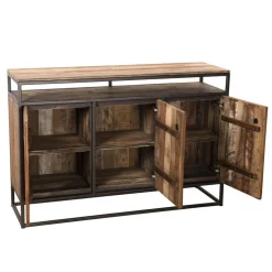 Buffet SIXTINE 3 Portes Et 1 Étagère Bois Teck Recyclé Acacia Mahogany Et Métal