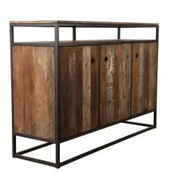 Buffet SIXTINE 3 Portes Et 1 Étagère Bois Teck Recyclé Acacia Mahogany Et Métal