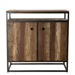 Buffet SIXTINE 2 Portes Et 1 Étagère Bois Teck Recyclé Acacia Mahogany Et Métal