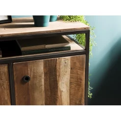 Buffet SIXTINE 2 Portes Et 1 Étagère Bois Teck Recyclé Acacia Mahogany Et Métal