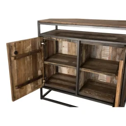 Buffet SIXTINE 2 Portes Et 1 Étagère Bois Teck Recyclé Acacia Mahogany Et Métal