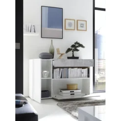 Buffet une porte, 1 tiroir, 1 abattant NICE blanc et facade décor beton