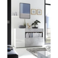 Buffet une porte, 1 tiroir, 1 abattant NICE blanc et facade décor beton