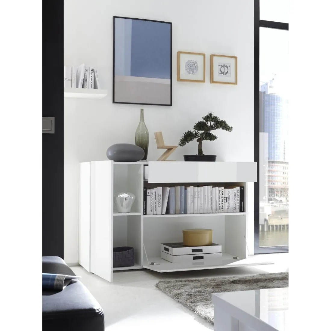 Buffet une porte, 1 tiroir, 1 abattant NICE blanc