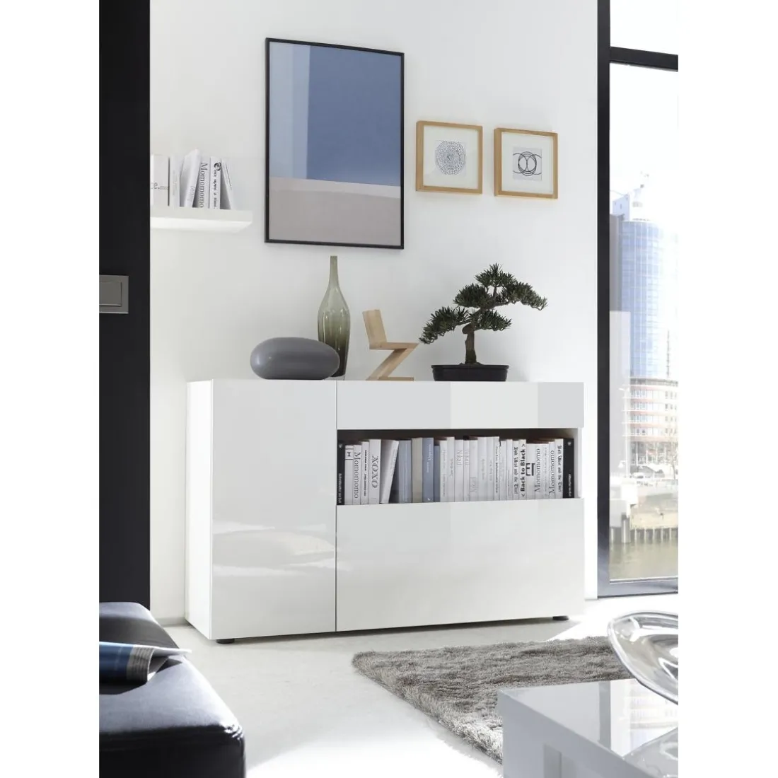 Buffet une porte, 1 tiroir, 1 abattant NICE blanc