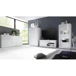 Buffet vitrine 4 portes BASIC laqué blanc brillant