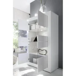 Buffet vitrine 4 portes BASIC laqué blanc brillant