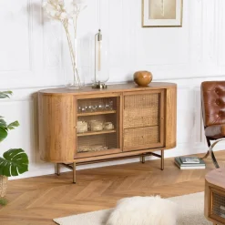 Buffet YSEULT 2 portes coulIssante en verre 3 tiroirs