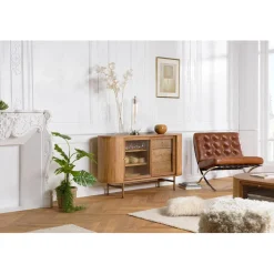 Buffet YSEULT 2 portes coulIssante en verre 3 tiroirs