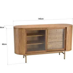 Buffet YSEULT 2 portes coulIssante en verre 3 tiroirs