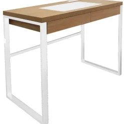 Bureau à 2 Tiroirs en Bois Marron et Métal Blanc LUCIUS