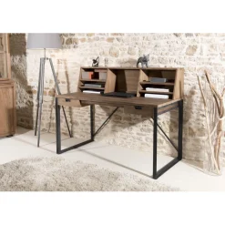 Bureau 2 tiroirs bois et métal avec étagères - NASAI
