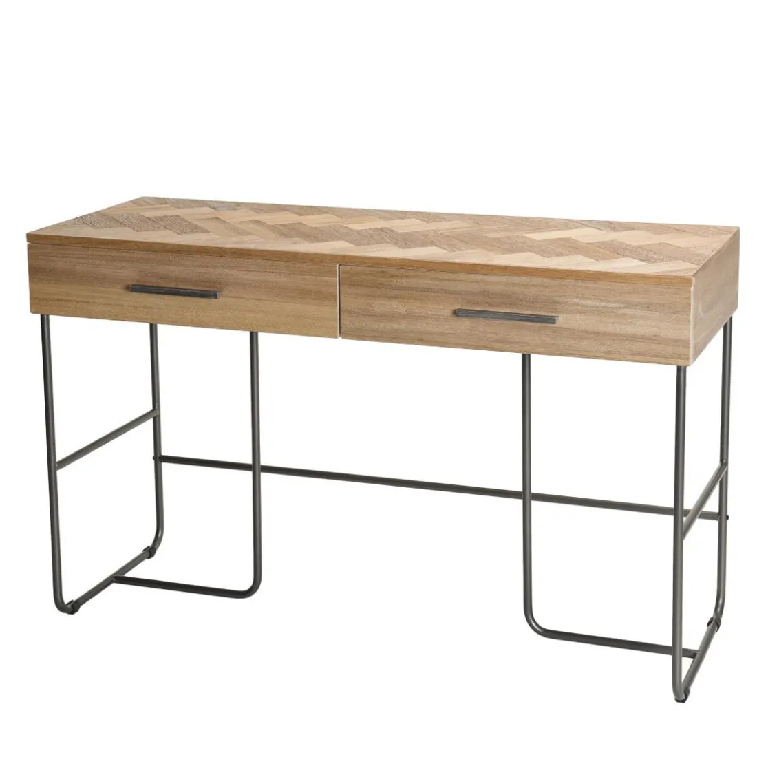 Bureau 2 tiroirs en bois et pieds métal