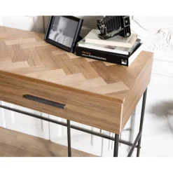 Bureau 2 tiroirs en bois et pieds métal