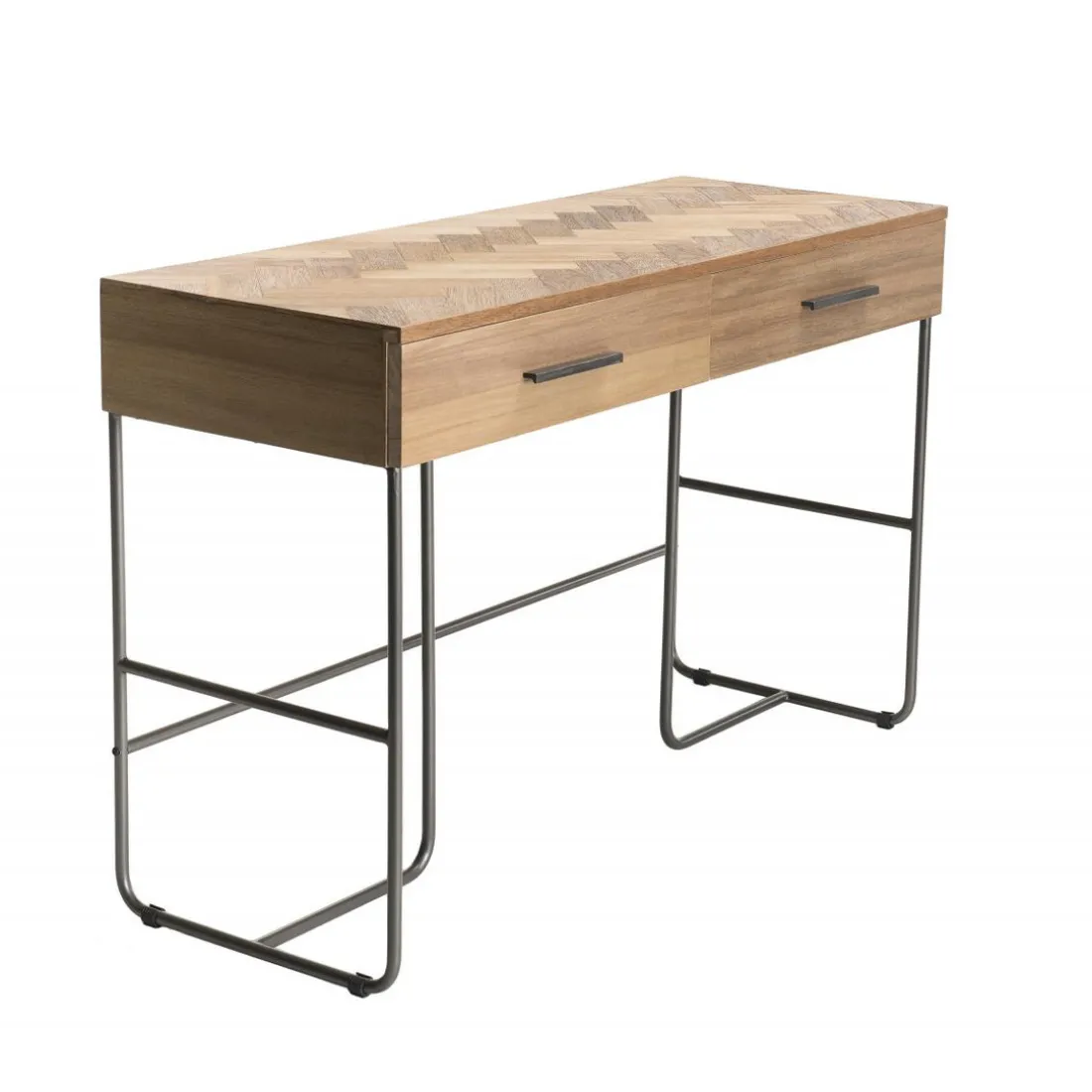 Bureau 2 tiroirs en bois et pieds métal