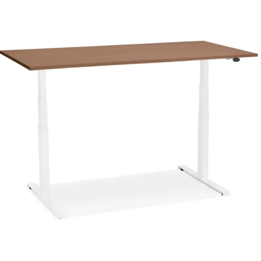 Bureau assis debout électrique 'TRONIK' blanc avec plateau en bois finition Noyer