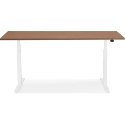 Bureau assis debout électrique 'TRONIK' blanc avec plateau en bois finition Noyer