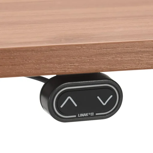 Bureau assis debout électrique 'TRONIK' blanc avec plateau en bois finition Noyer