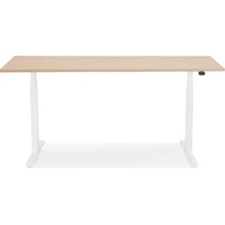 Bureau assis debout électrique 'TRONIK' blanc avec plateau en bois finition naturelle