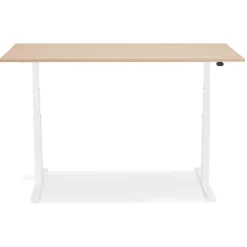 Bureau assis debout électrique 'TRONIK' blanc avec plateau en bois finition naturelle