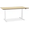 Bureau assis-debout électrique 'BIONIK'avec plateau en bois finition naturelle et pied en métal blanc
