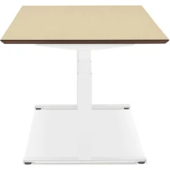 Bureau assis-debout électrique 'BIONIK'avec plateau en bois finition naturelle et pied en métal blanc