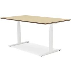 Bureau assis-debout électrique 'BIONIK'avec plateau en bois finition naturelle et pied en métal blanc
