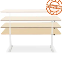 Bureau assis-debout électrique 'BIONIK'avec plateau en bois finition Noyer et pied en métal blanc
