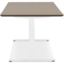 Bureau assis-debout électrique 'BIONIK'avec plateau en bois finition Noyer et pied en métal blanc