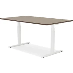 Bureau assis-debout électrique 'BIONIK'avec plateau en bois finition Noyer et pied en métal blanc