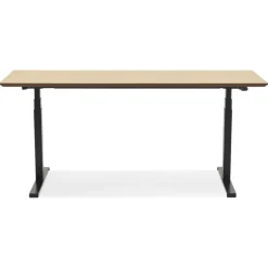 Bureau assis-debout électrique 'BIONIK'avec plateau en bois finition naturelle et pied en métal noir