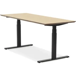 Bureau assis-debout électrique 'BIONIK'avec plateau en bois finition naturelle et pied en métal noir