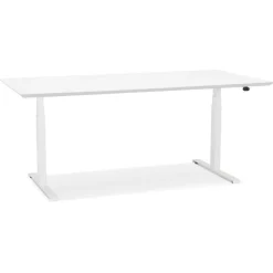 Bureau assis-debout électrique 'BIONIK'avec plateau en bois et métal blanc
