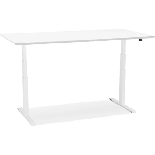 Bureau assis-debout électrique 'BIONIK'avec plateau en bois et métal blanc