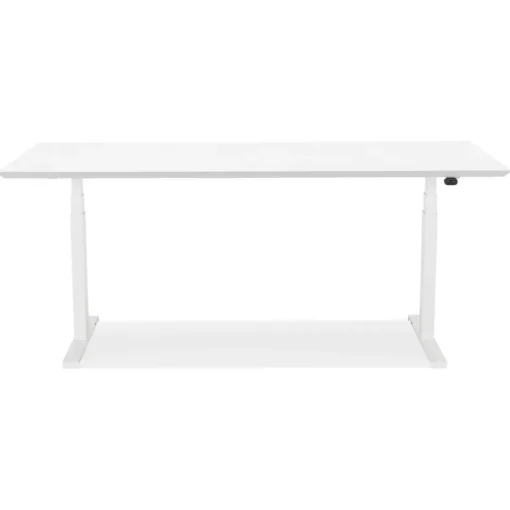 Bureau assis-debout électrique 'BIONIK'avec plateau en bois et métal blanc