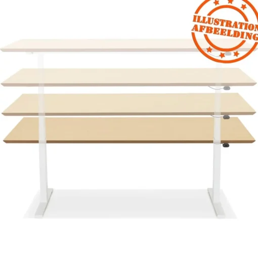 Bureau assis-debout électrique 'BIONIK'avec plateau en bois et métal blanc