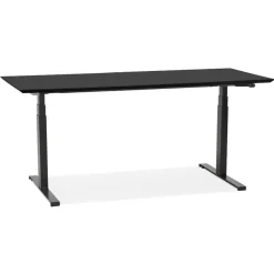 Bureau assis-debout électrique avec plateau en bois et métal noir